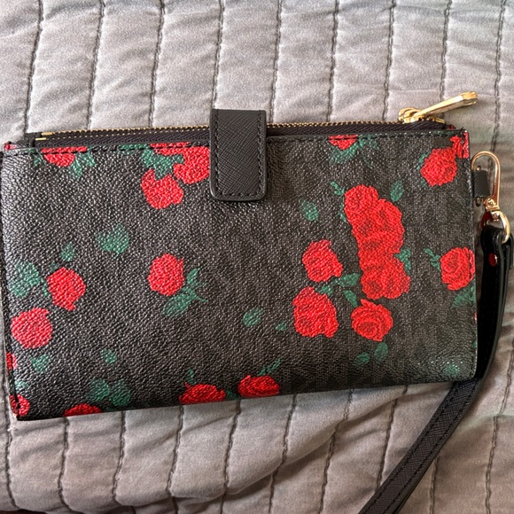 Michael Kors Black and Red Rose Wristlet - Picture 2 of 4